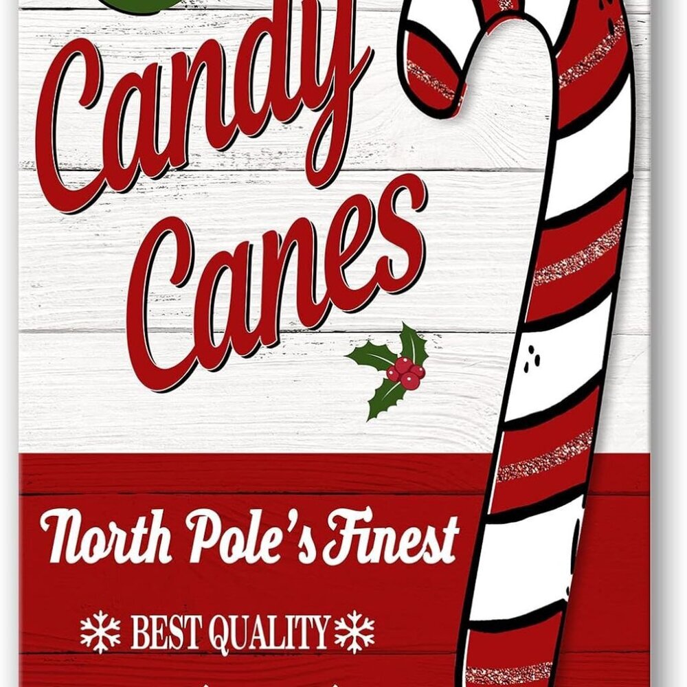 Christmas Tin Sign Candy Cane Wall Decor Vintage Christmas Metal Signs Candy Can